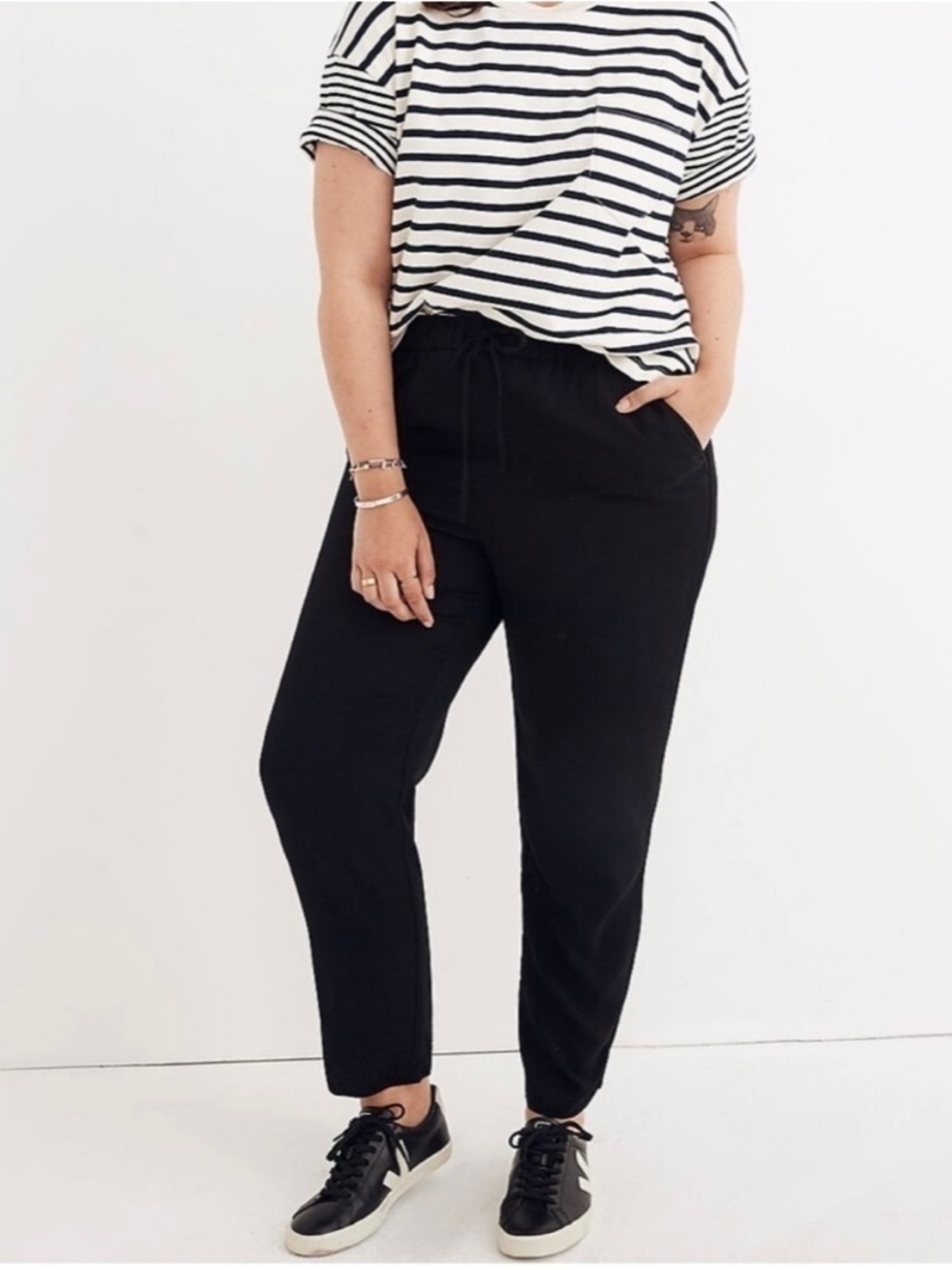 Madewell Track Trousers Draped Drawstring Pull On Pant Black L